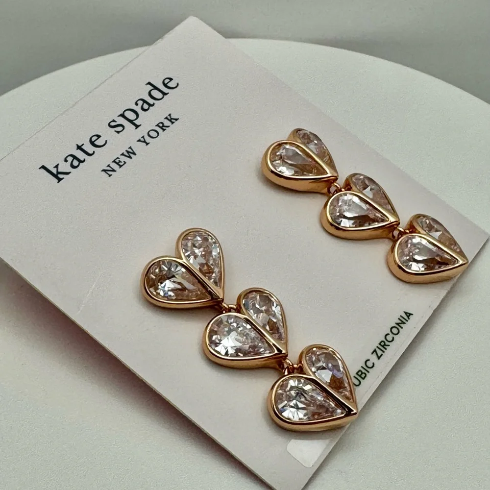 KATE SPADE Rock Solid Stone Linear Heart Earrings NWT - Picture 3 of 4